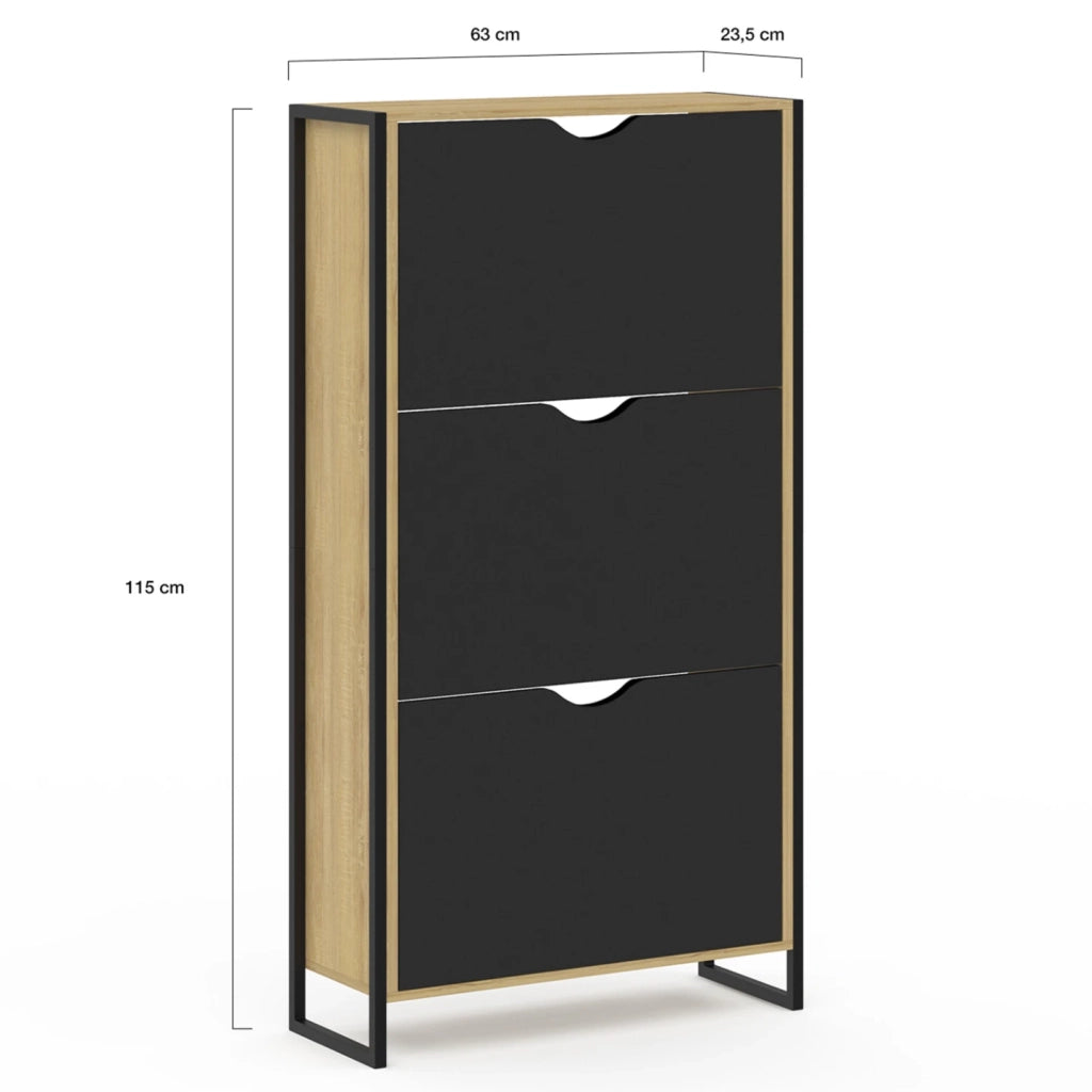 IDMarket - Mueble zapatero de diseño industrial de 3 puertas BOSTON