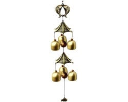Decorazione per porta in metallo, rame, ornamento appeso, decorazione per porta, doppia lamiera con 6 campane, attaccaporta