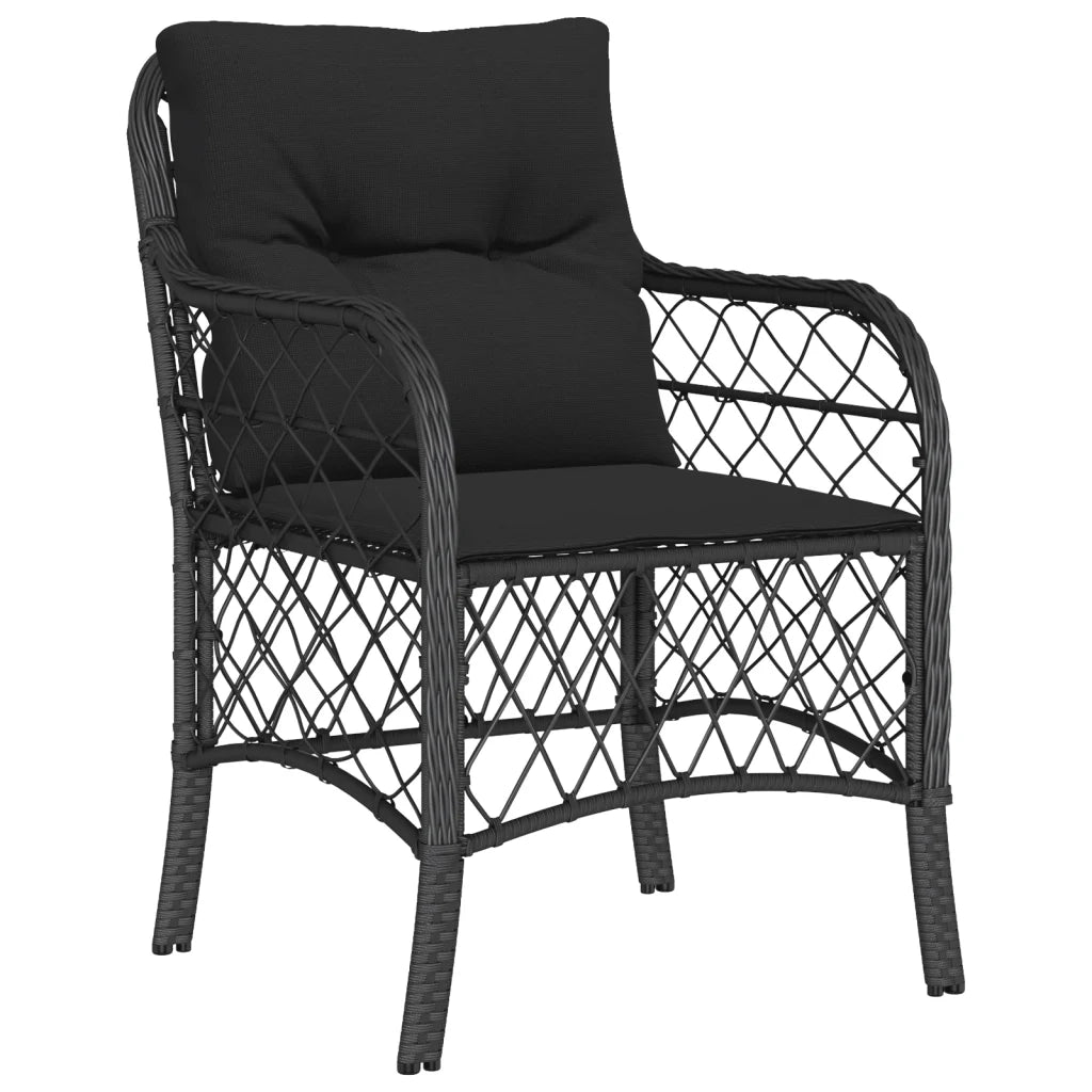Set da BistrÃ² 3 pz con Cuscini Nero in Polyrattan