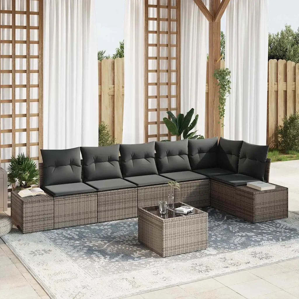 Set Divano da Giardino Grigio chiaro polyrattan