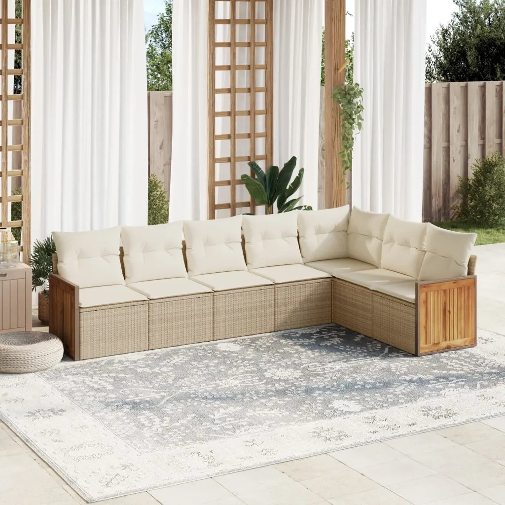 Set Divani da Giardino 7 pz con Cuscini Beige in Polyrattancod mxl 113836