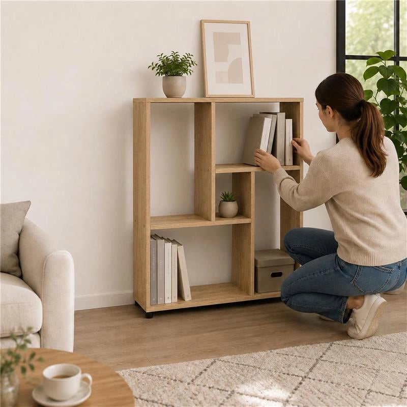 LIBRERIA IN MDF ROVERE CON RIPIANI SFALSATI MISURE: 80X24X82,5 CM