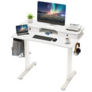 Scrivania elettrica regolabile in altezza con 2 cassetti, Scrivania con supporto per monitor 100 x 60 cm Bianco-Scrivanie