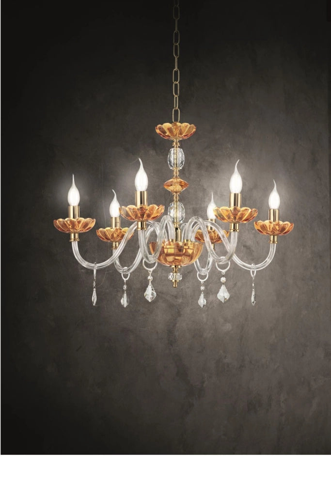 LAMPADARIO PATRICIA 6 LUCI ATTACCO E14 COLORE AMBRA D.75CM