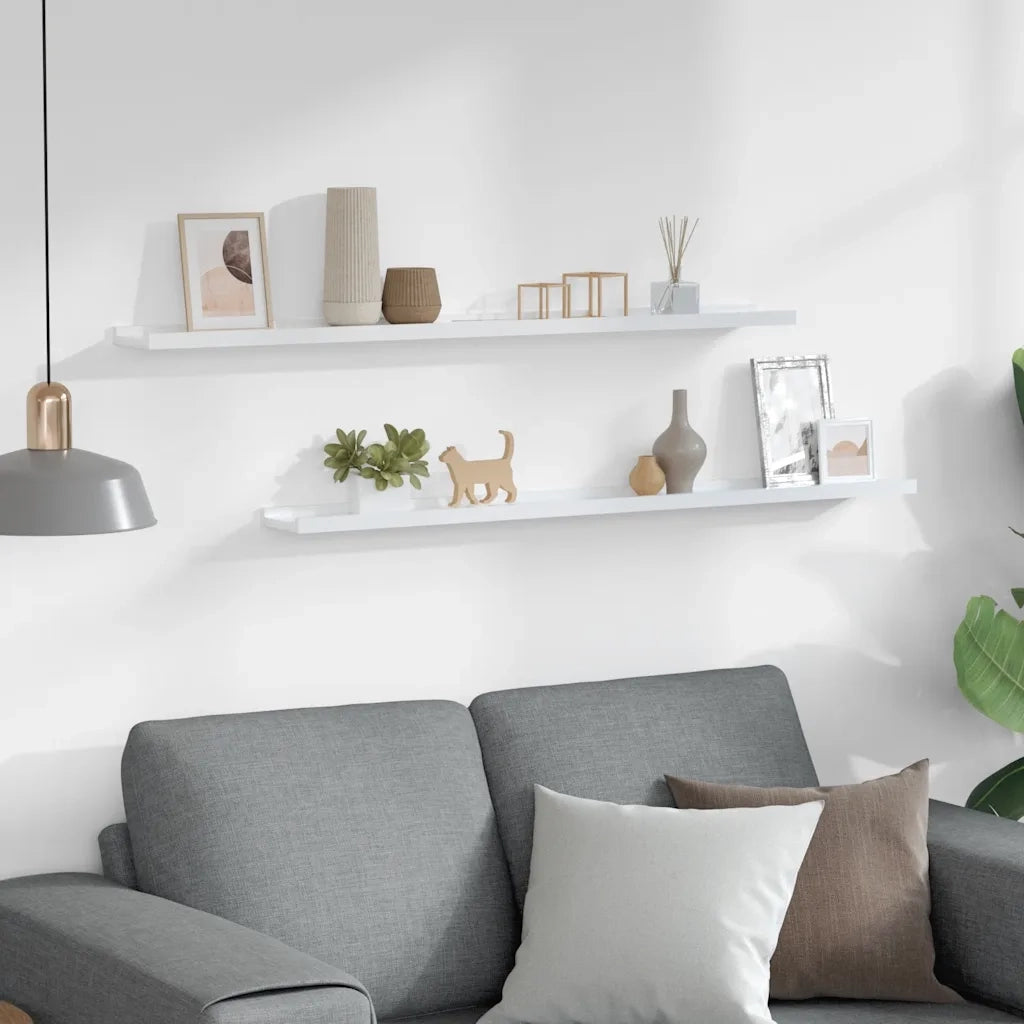 Mensole da Parete 2 pz Bianco Lucido 100x9x3 cm 326651