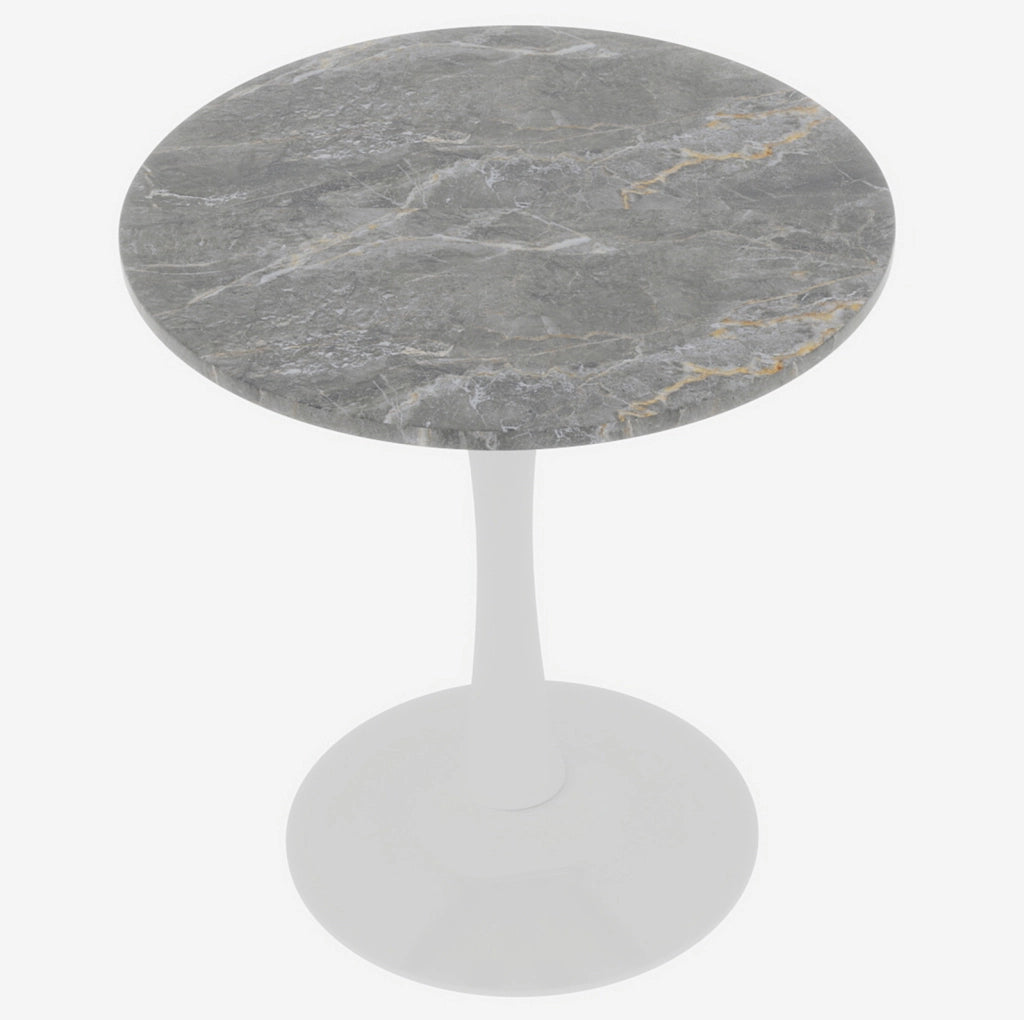 Tavolino rotondo in marmo artificiale 77;5 cm; bianco antico e grigio