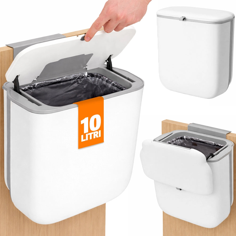 Pattumiera Cucina 10L da Appendere Salvaspazio con Coperchio a Doppia Apertura