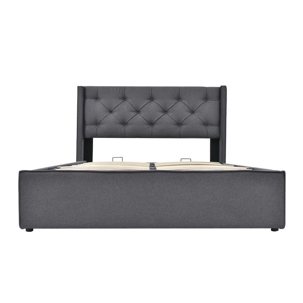 Letto Matrimoniale Contenitore Imbottito ¨C Xylo ¨C Tessuto Grigio 140x200 con Materasso