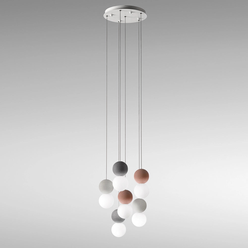 Sfera - Lampada a sospensione 6 luci con sfere in cemento e vetro opale - 6XG9 max 6X7W, design moderno, IP20, lampadine escluse