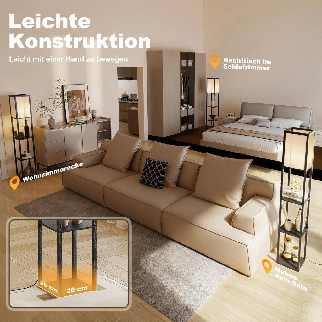 Lampada da terra con scaffali ¨C zephmum ¨C legno 26x26x160 cm