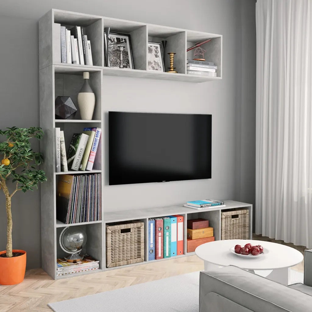 Set Mobili Libreria-Porta TV 3 pz Grigio Cemento 180x30x180 cm
