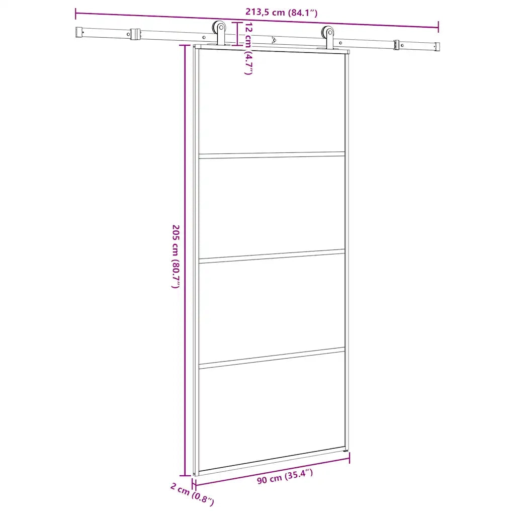 Porta Scorrevole con Ferramenta 90x205cm Vetro ESG Alluminio 3332871
