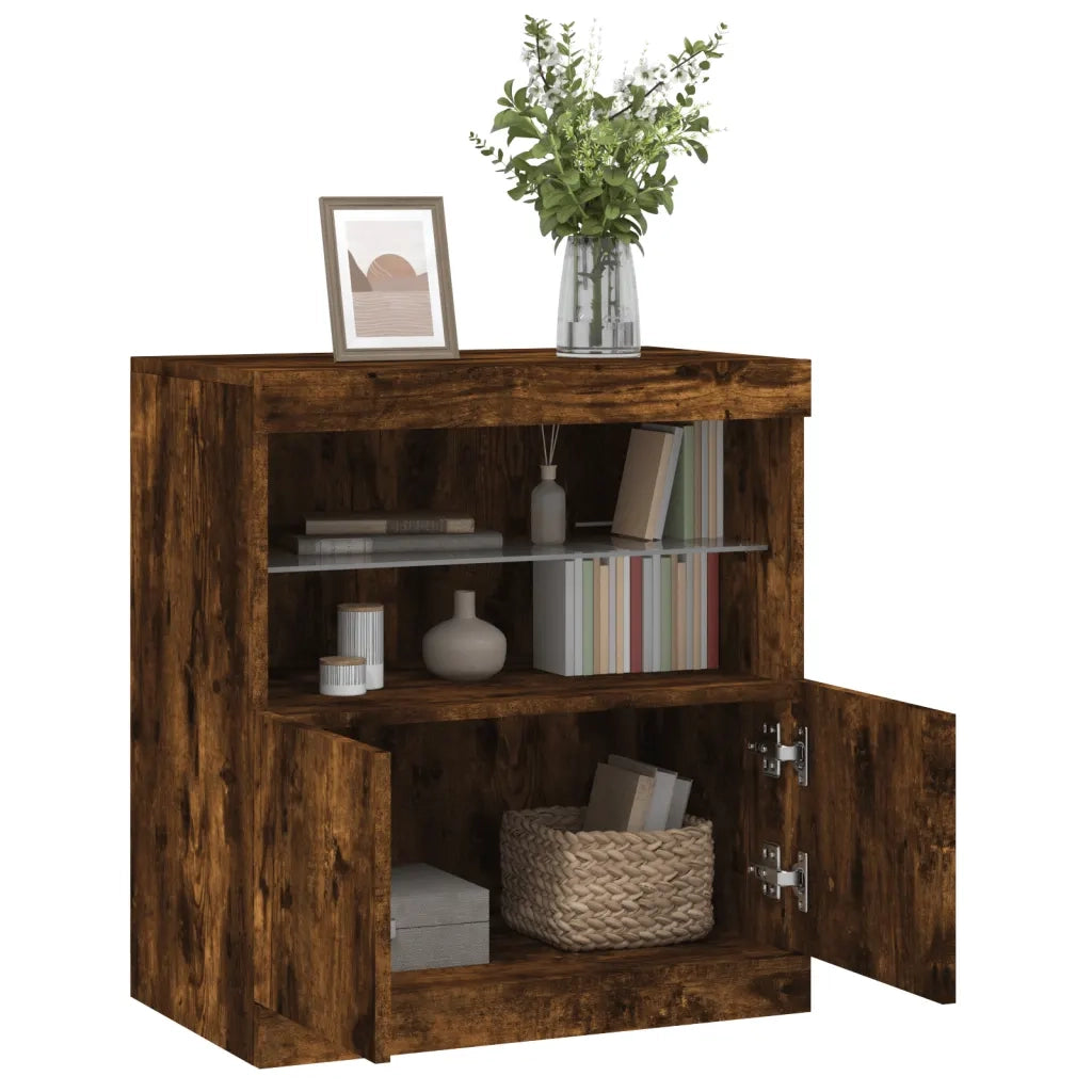 Credenza | Madia | Buffet da pranzo | Armadio da pranzo con Luci LED Rovere Fumo 60x37x67 cm