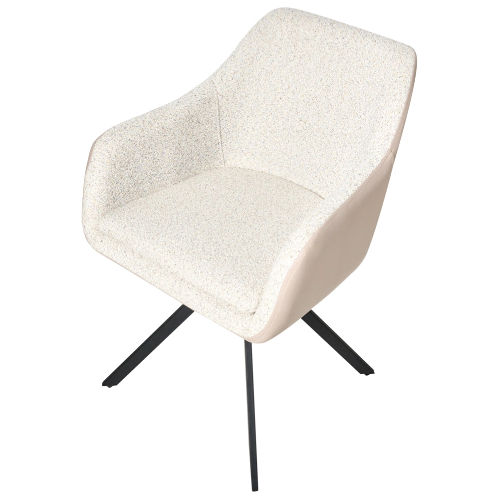 Set di 2 sedie in bouclé beige chiaro e gambe in metallo in ecopelle per la sala da pranzo