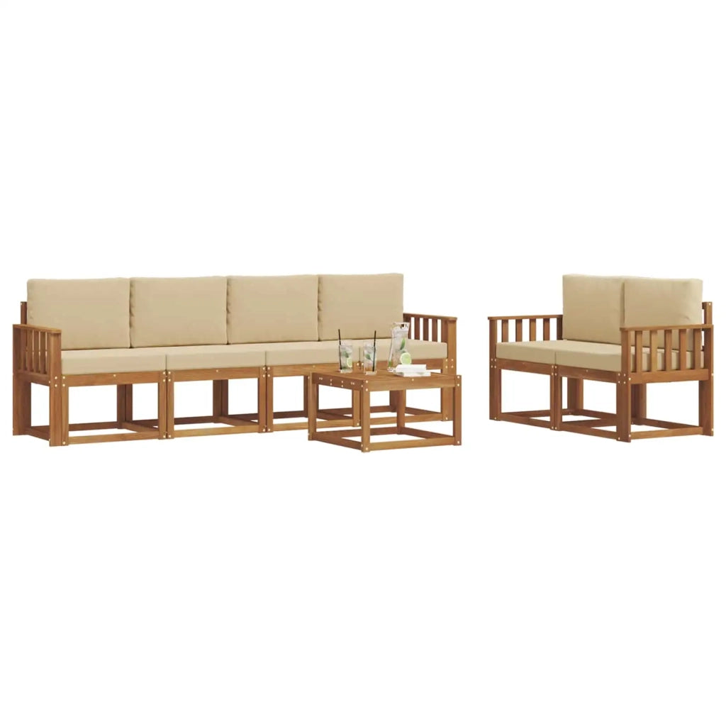 Set di divani da esterno con cuscino 7 pcs Naturale e Beige 3366041