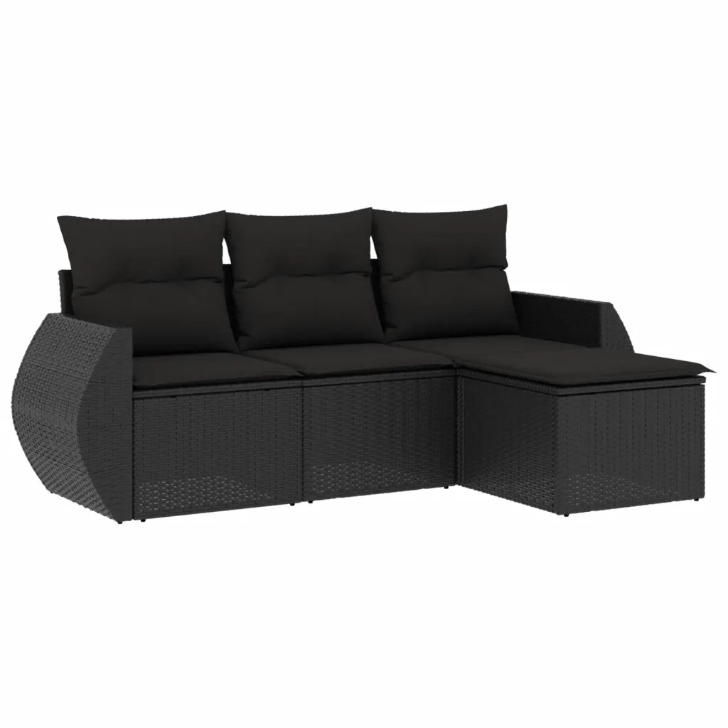 Set Divani da Giardino 4 pz | Set Salotto da Giardino con Cuscini Nero in Polyrattan