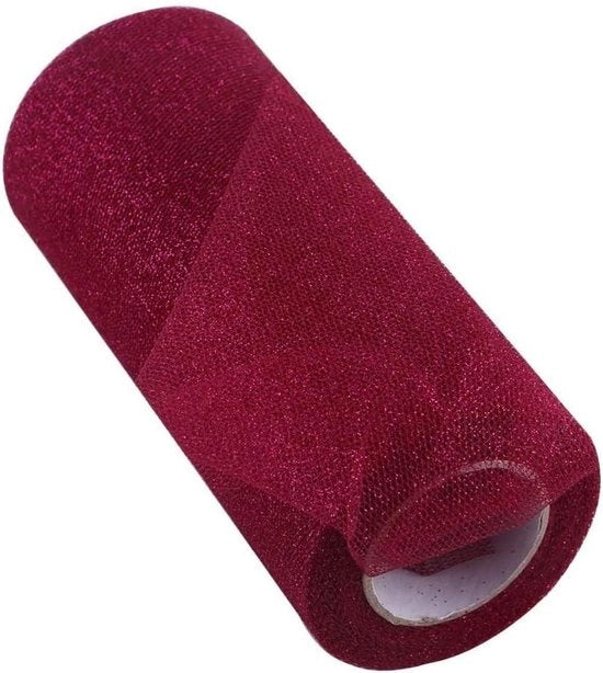 Tulle con Pailletti Roll Spool per Decorazioni di Festa e Matrimonio 6 Pollici x 25 Yard (Rosso Vino)