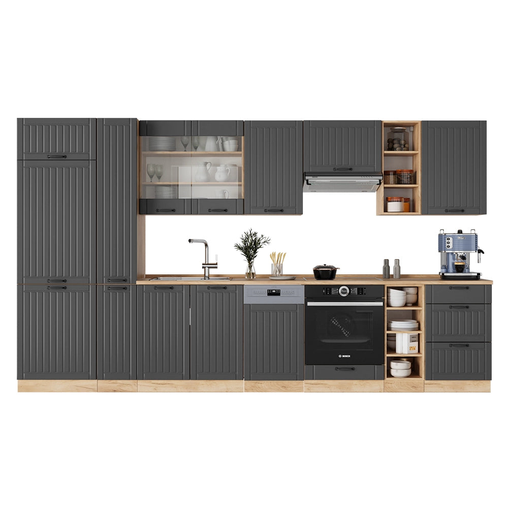 Cucina componibile Fame-Line Grigio scuro/Rovere dorato 355 cm, PL Rovere Vicco