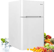 Frigorifero compatto 90 L con luce LED e refrigerazione rapida, Freezer silenzioso separato con 2 ante Bianco-Frigoriferi