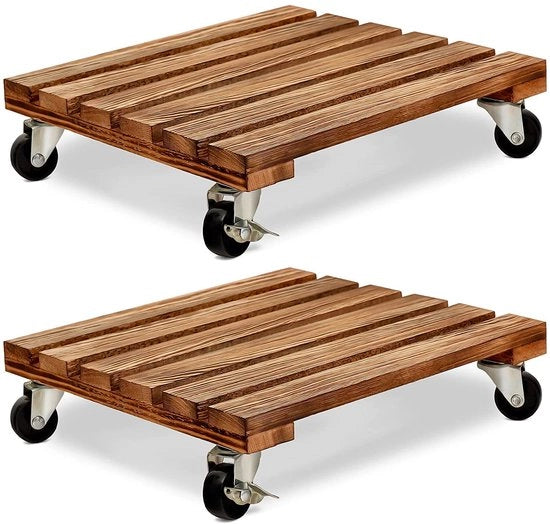 Set di 2 vasi di legno quadrato con ruote - 30 cm - con freno - ideale per l'ambiente interno