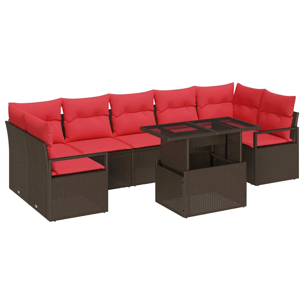 Set Divano da Giardino 8 pcs Marrone e Rosso polyrattan
