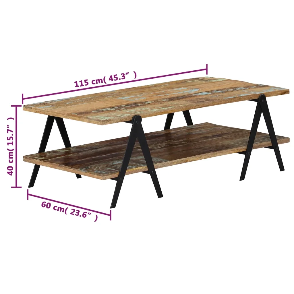 Tavolino da Salotto 115x60x40 cm in Legno Massello di Recupero 248095