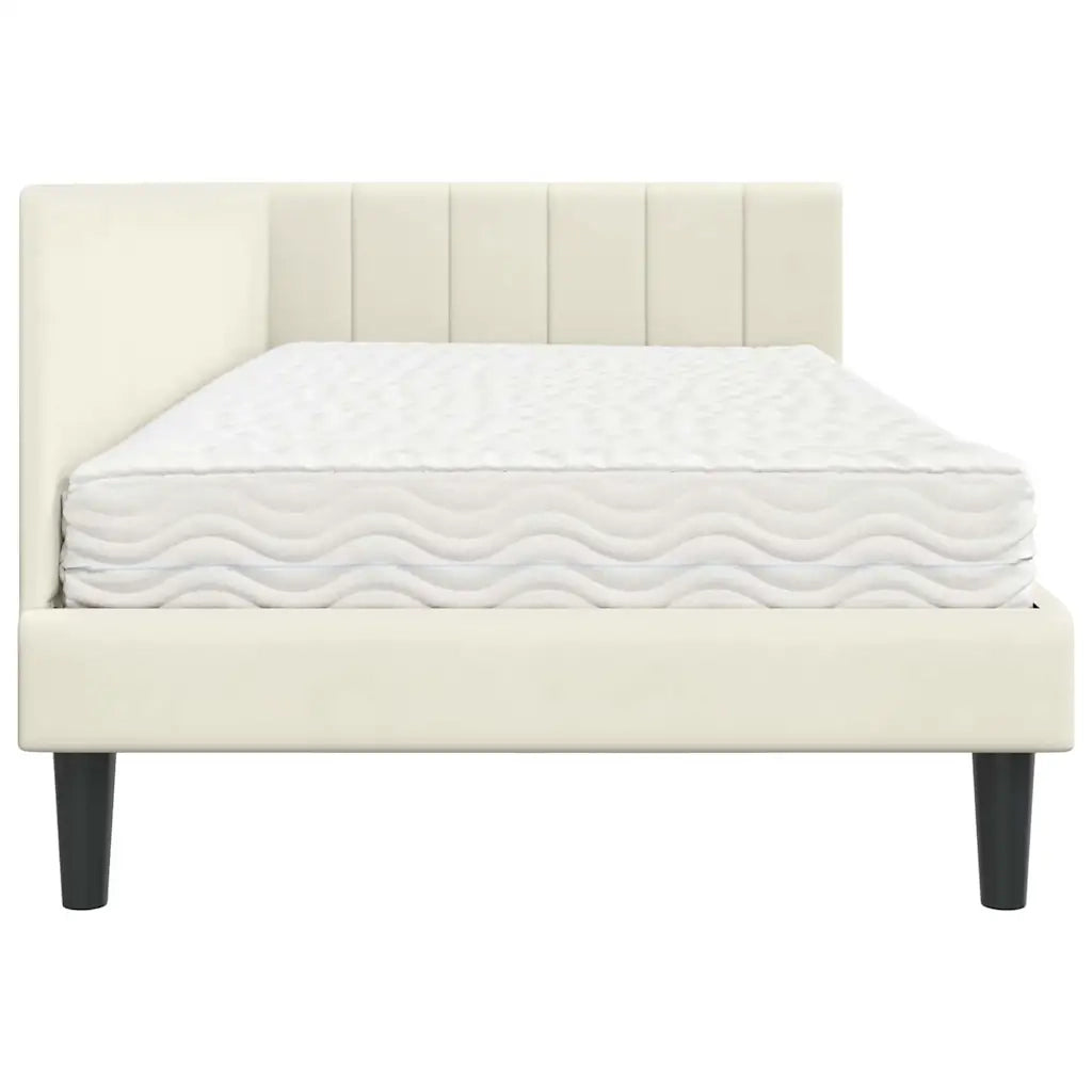 vidaXL Cornice del letto ad angolo Crema 90 x 190 cm Velluto