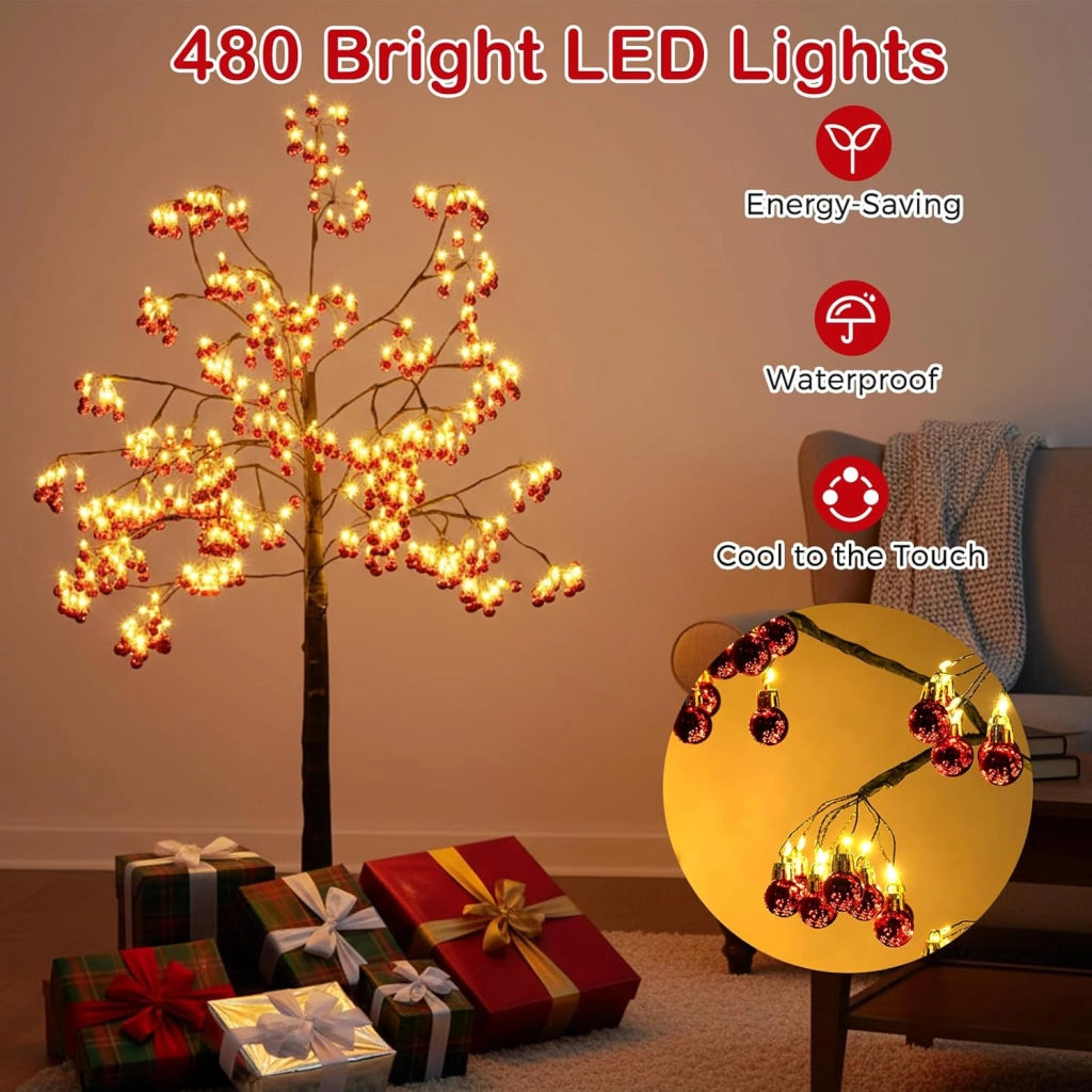 Decorazioni Natalizie, Albero di Natale 150 CM, 480 Luci LED Bianco Caldo, Sfere a Bolle Squisite, Base Solida, Picchetti di Terra, Addobbi Natalizi Esterno Interno per Casa, Giardino, Cortile