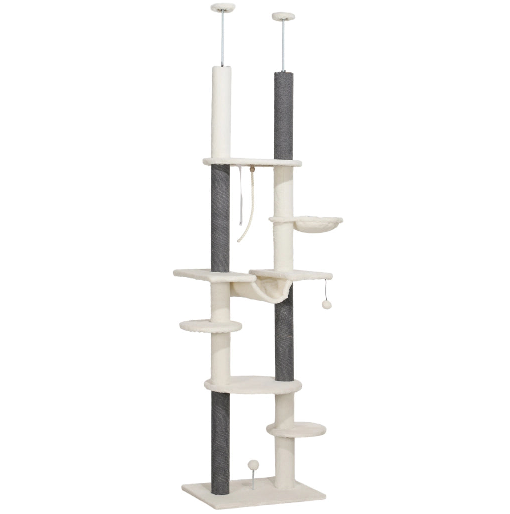 Tiragraffi ULEVR da pavimento a soffitto 225-255 cm con 2 amache, tiragraffi e piattaforme, bianco