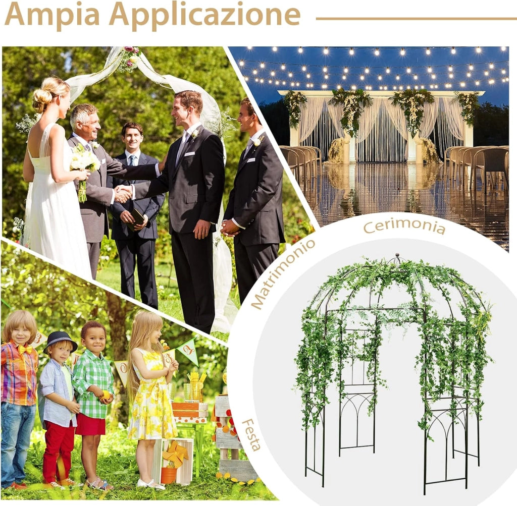 Pergola da Giardino a Forma di Gabbia d’Uccello, Pergole ad Arco in Metallo per Piante Rampicanti, Ideale per Matrimoni, Feste e Cerimonie, 211 x 211 x 256 cm