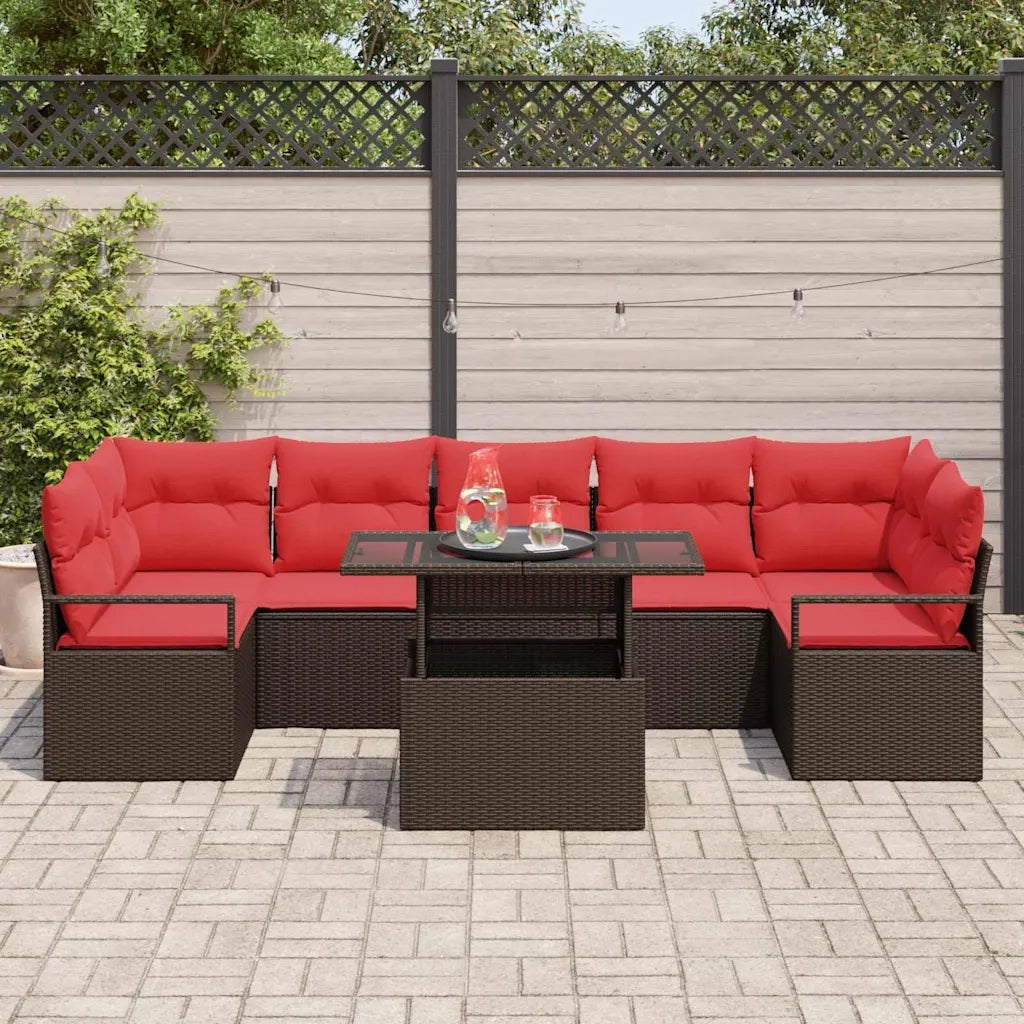 Set Divano da Giardino 8 pcs Marrone e Rosso polyrattan 3348780