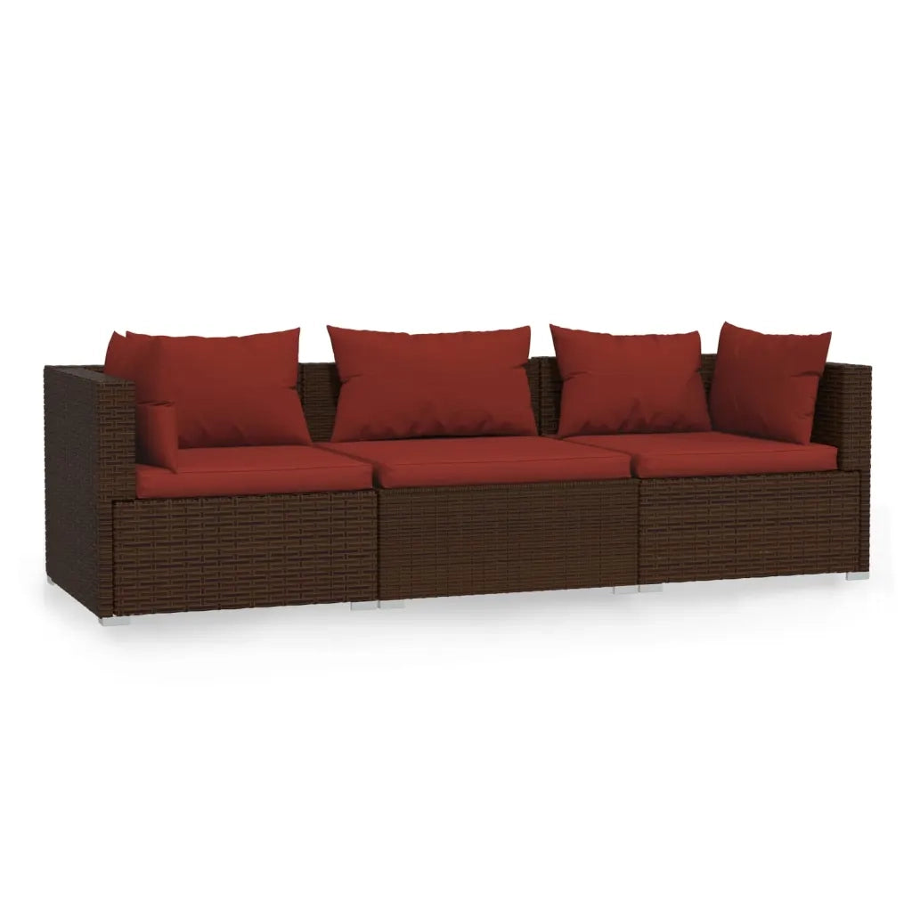 Divano a 3 Posti con Cuscini in Polyrattan Marrone cod mxl 36954