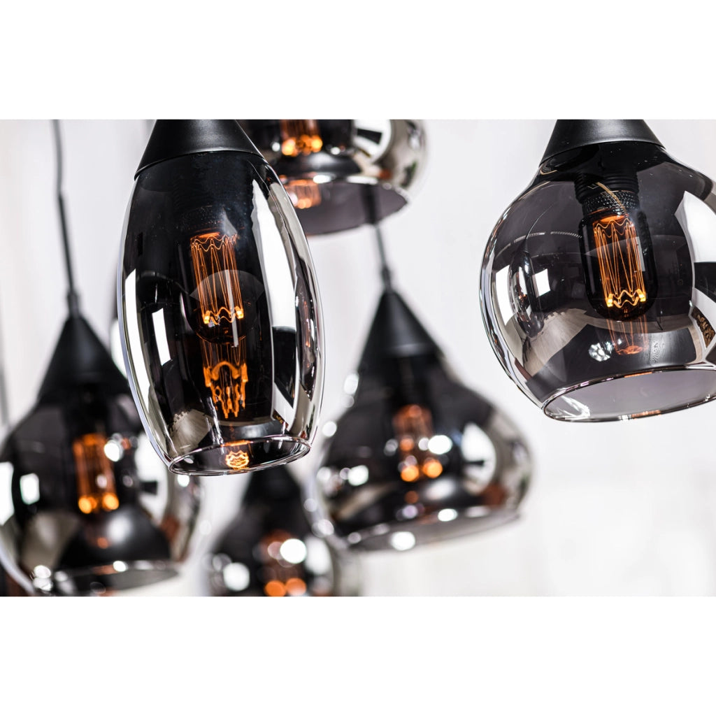 Lampadario a sospensione 8 luci H340 vetro fume'