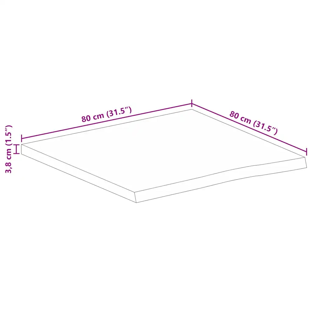 Piano Tavolo 80x80x3,8cm Bordi Vivi Legno Massello Mango Grezzo 370410