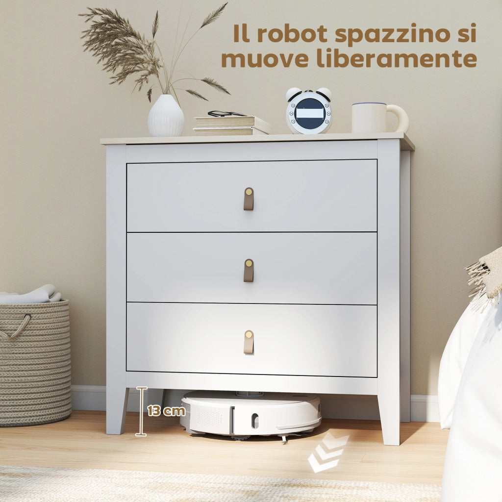 Cassettiera per Camera da Letto a 3 Cassetti 80x40x78,5 cm con Maniglie in Finta Pelle in Legno Bianco