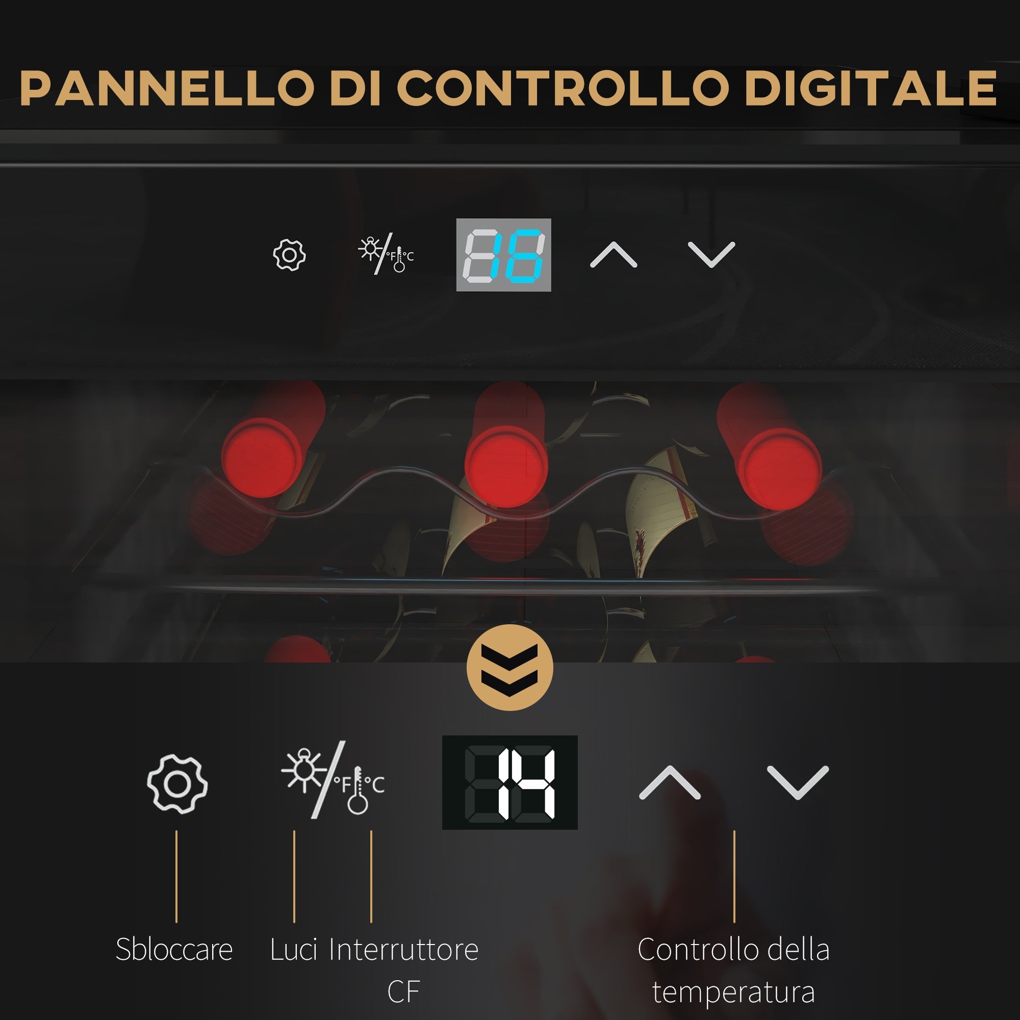 Cantinetta Frigorifero 18 Bottiglie di Vino Display e Luce LED e Controllo Temperatura