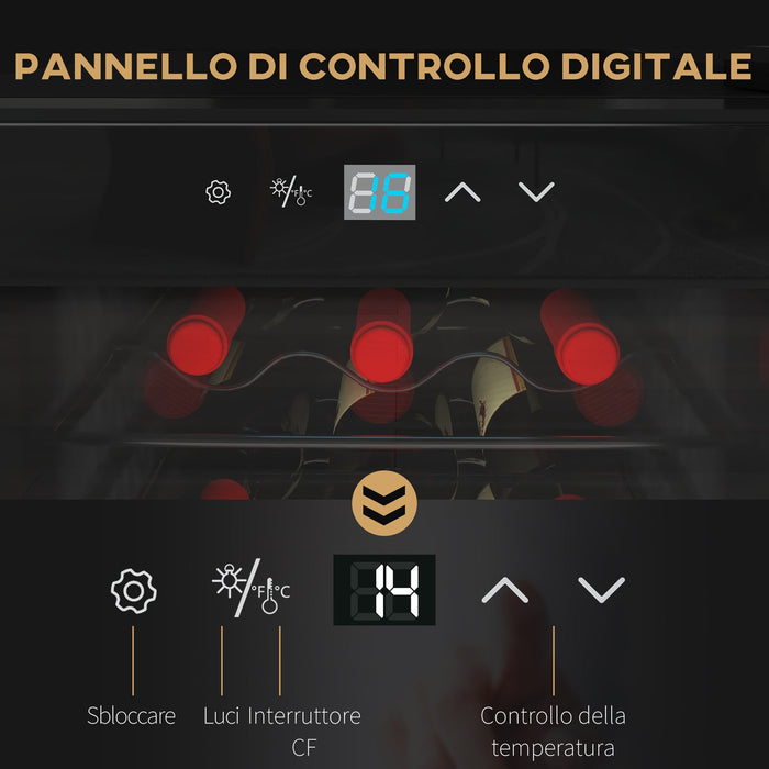 Cantinetta Frigorifero 18 Bottiglie di Vino Display e Luce LED e Controllo Temperatura