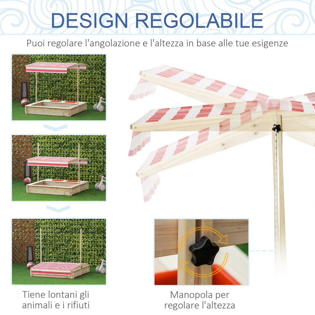 SABBIERA DA CORTILE CON TETTUCCIO REGOLABILE PER BAMBINI 3-8 ANNI 118X118CM