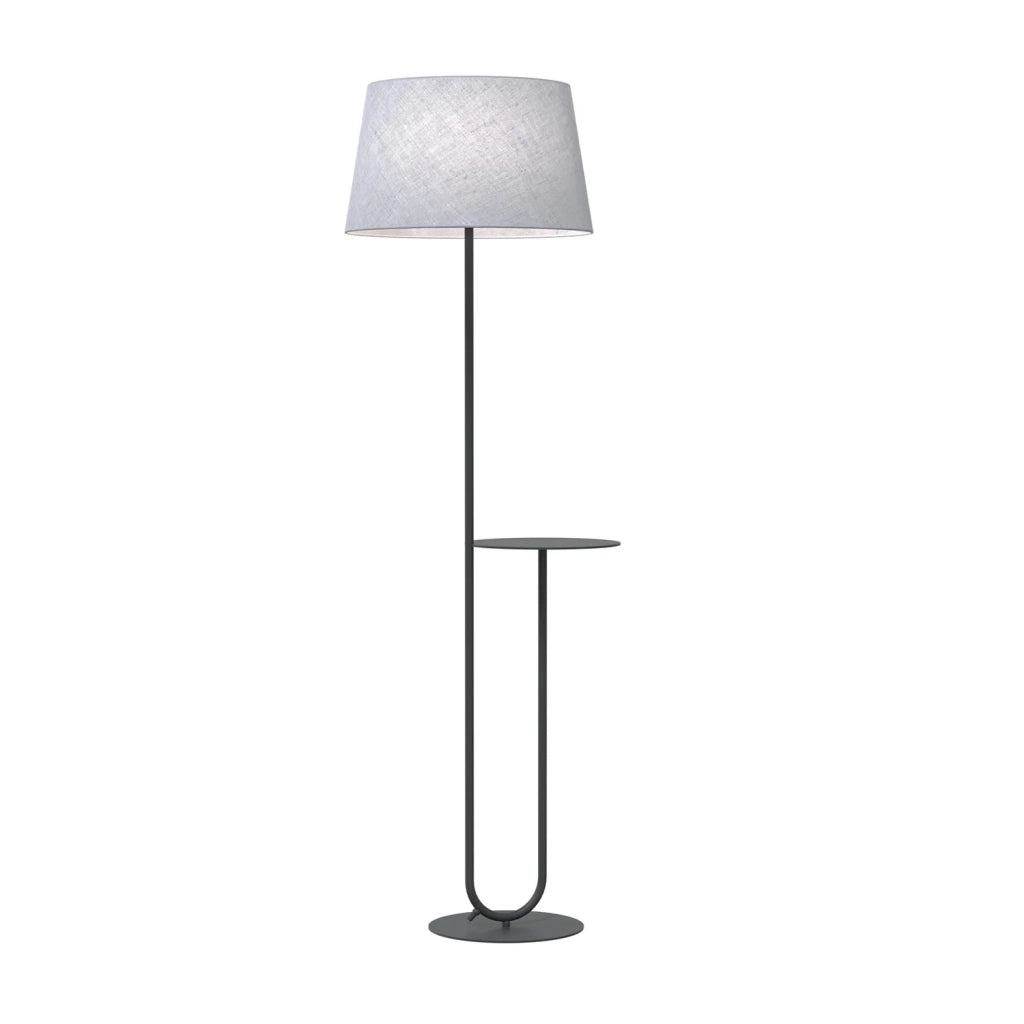 Piantana 1 Luce Horus Paralume In Tessuto Grigio Con Mensola In Acciaio Nero