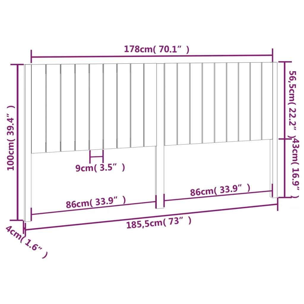 Testiera per Letto Nera 185,5x4x100cm in Legno Massello di Pino