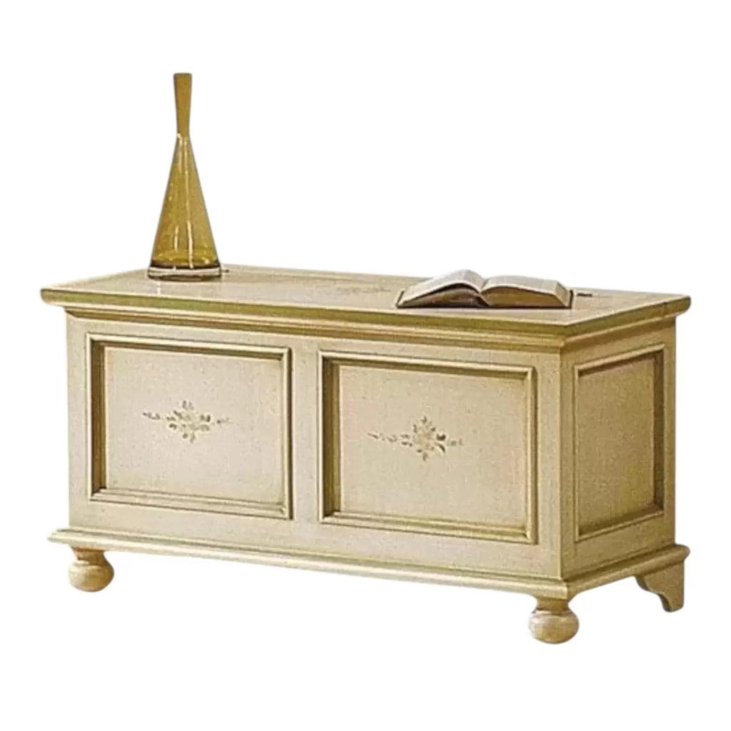 Cassapanca in legno arte avorio con profilo verde l.100 x p.44 h.51 (1348) - Mobili 2G
