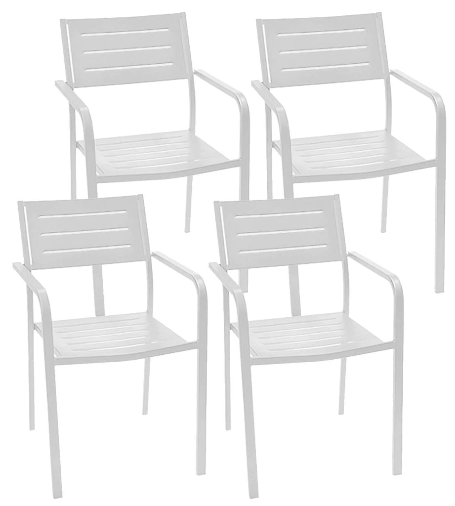 Set 4 Sedie da Giardino 54x58x84 cm in Acciaio con Braccioli RD Italia Dorio Bianche