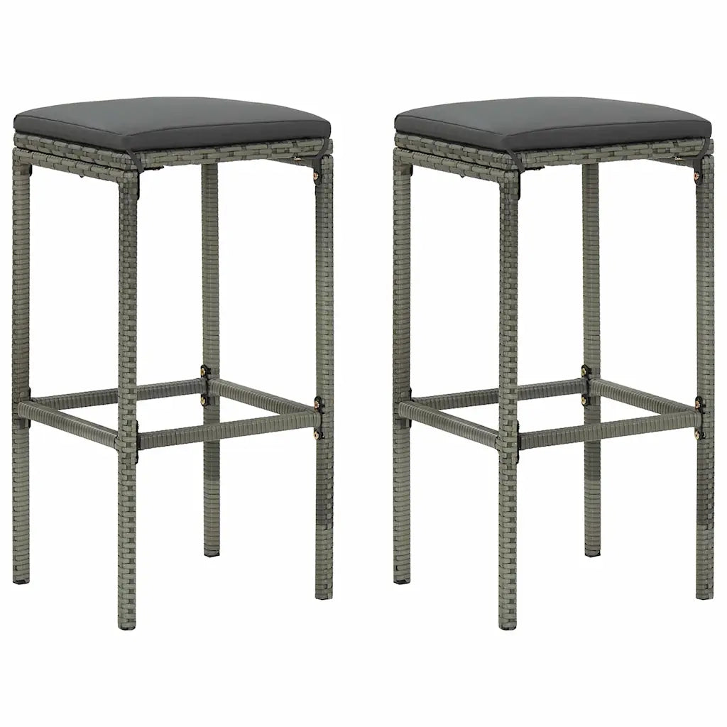 Sgabelli da Bar con Cuscini 2 pz Grigi in Polyrattan 313441
