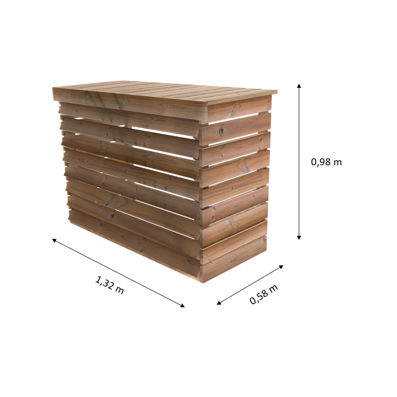 Copertura copri condizionatore in legno 132x58x98 cm – Legno termotrattato con lamelle fisse – Fissaggio a parete – CC1306VF Foresta