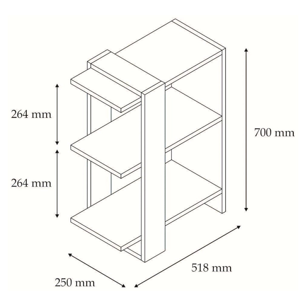 Biblioteca Netro, Libreria 3 Ripiani, 52x25x70h cm Bianco