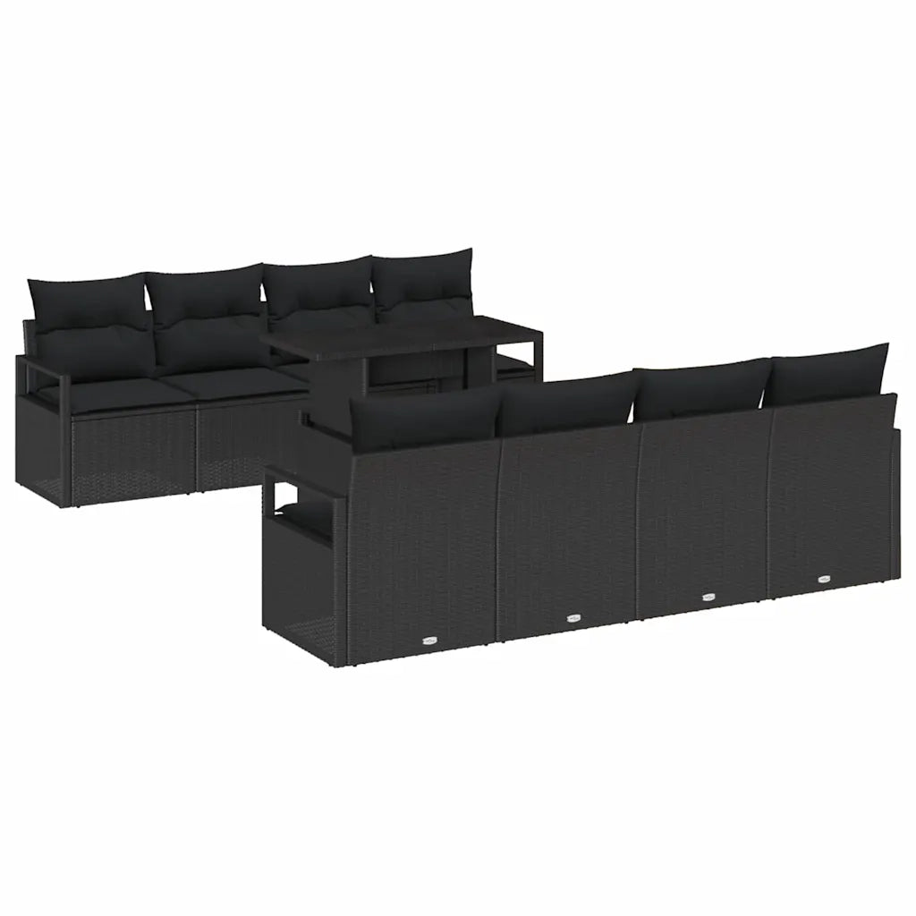 Set Divano da Giardino con archiviazione 9 pcs Nero polyrattan 3348789