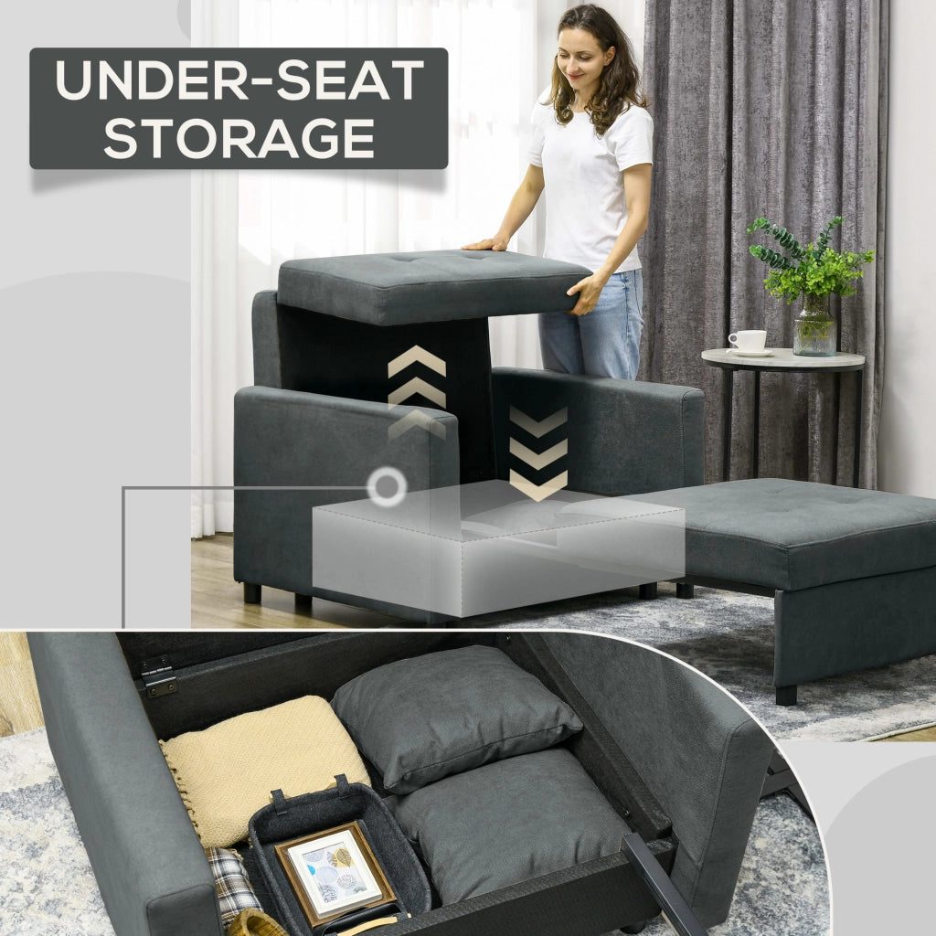 Poltrona Letto Singolo  100x98x88 cm con Vano Contenitore in Tessuto Effetto Velluto Grigio