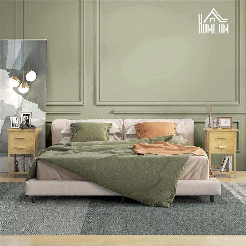 SET 2 COMODINI CON 2 CASSETTI E RIPIANO INFERIORE IN STILE NORDICO, IN BAMBÙ, 40X34X60 CM