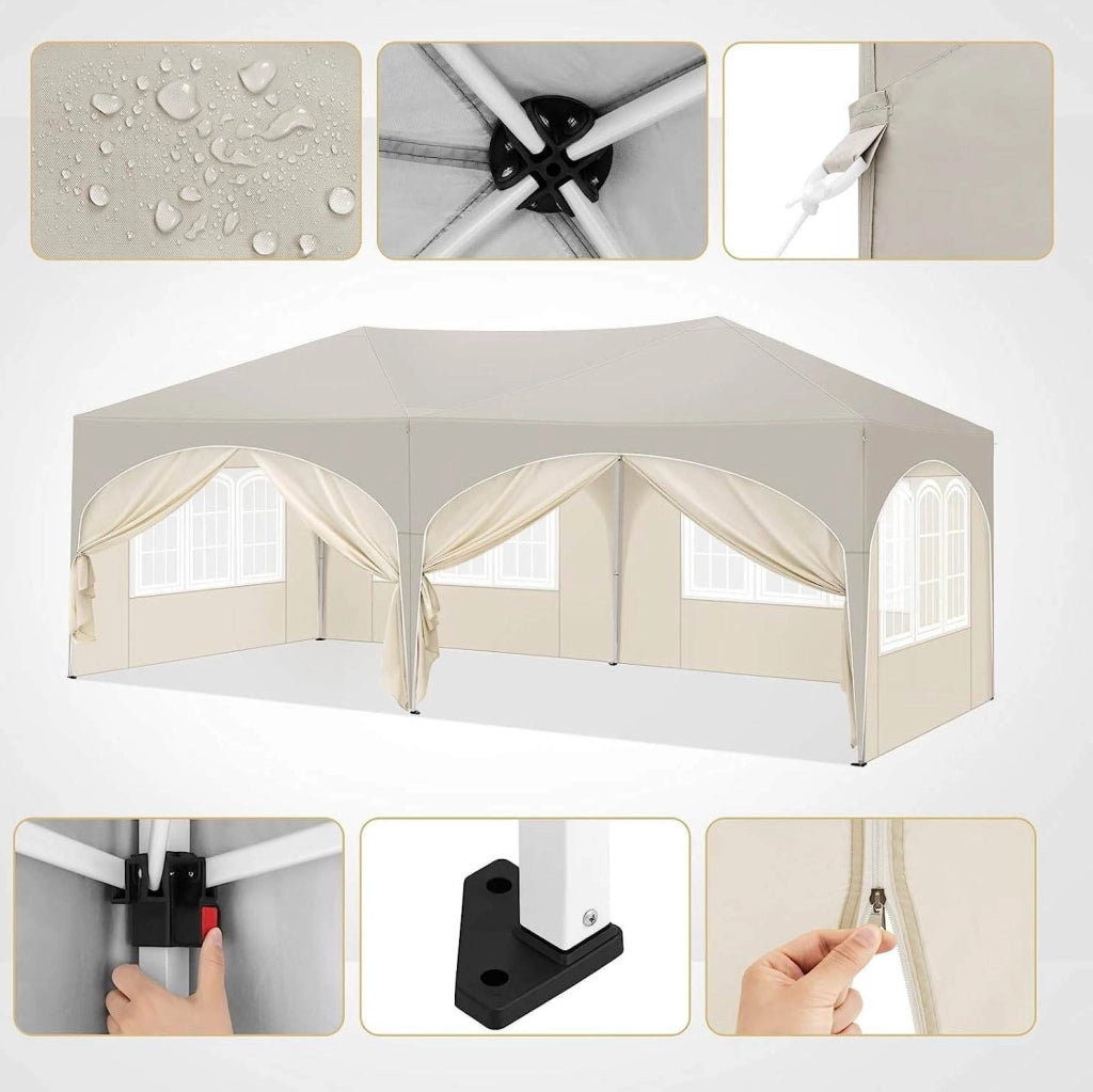 Gazebo pieghevole 3 x 6 m con pareti laterali beige
