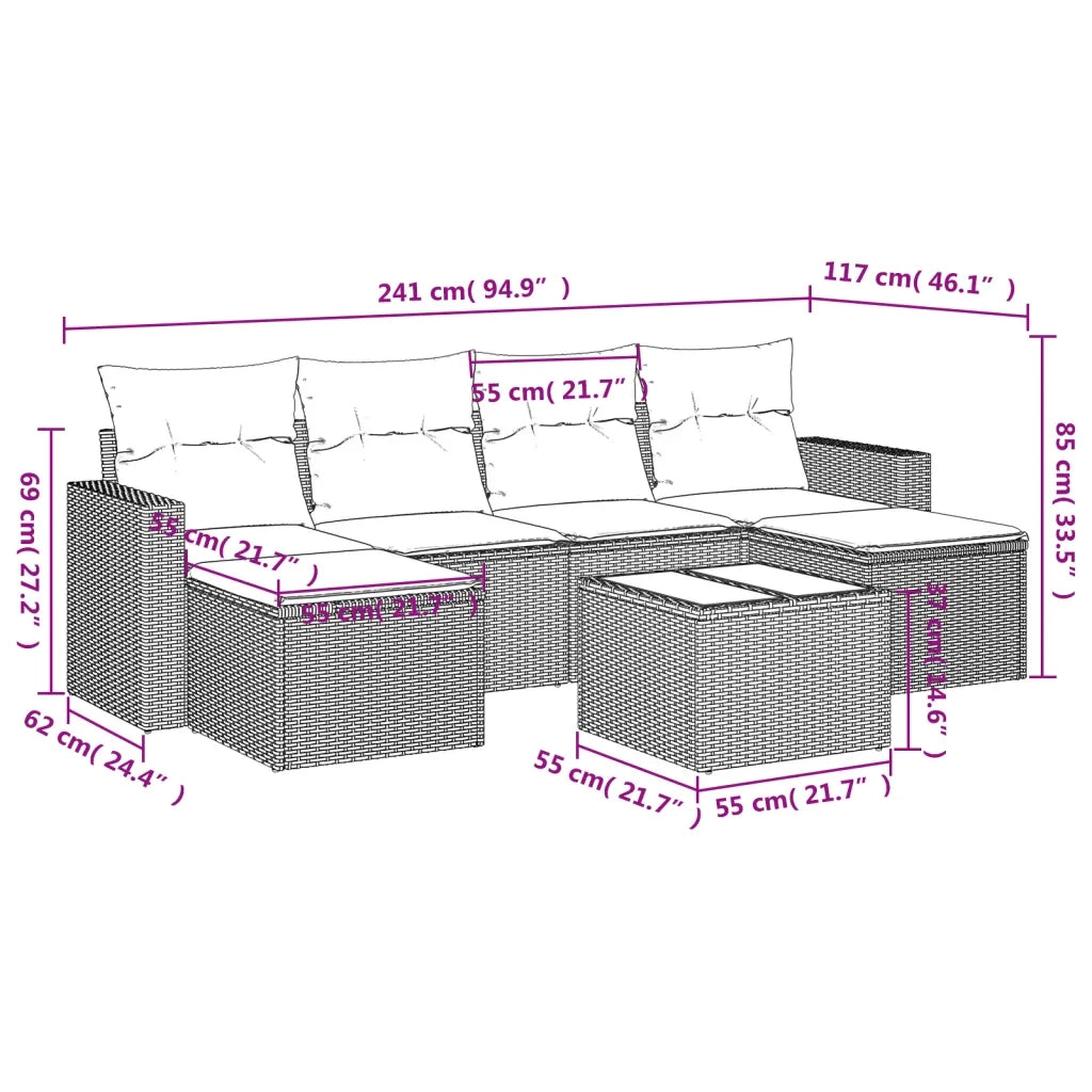 Set Divani da Giardino 7pz con Cuscini Grigio Chiaro Polyrattan 3219322